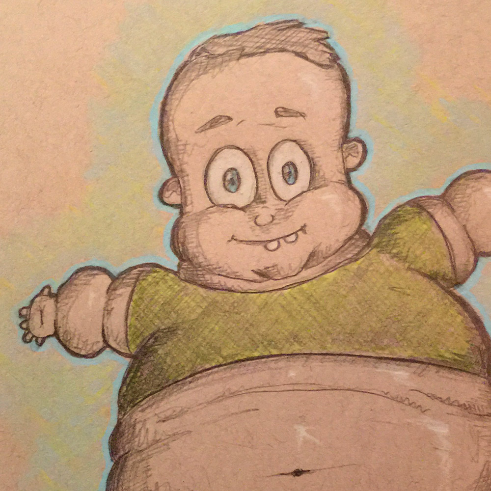 Close-up of a Fat Baby Illustration - Colored Pencils