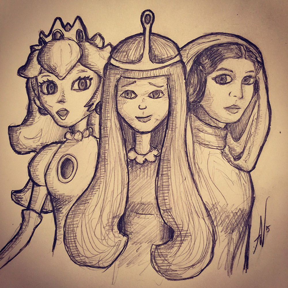 Princess Bubblegum, Princess Peach and Princess Leia
