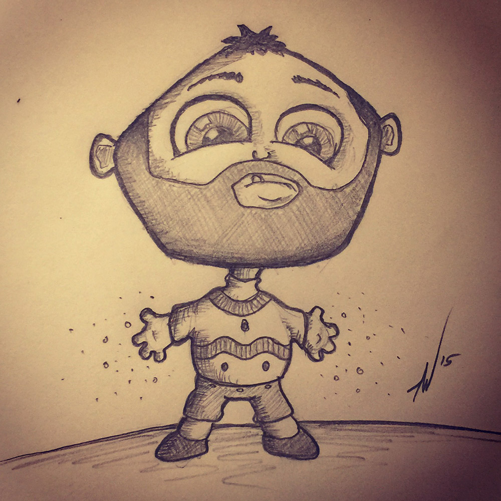 Tiny Bearded Man Wearing a Sweater and Shorts