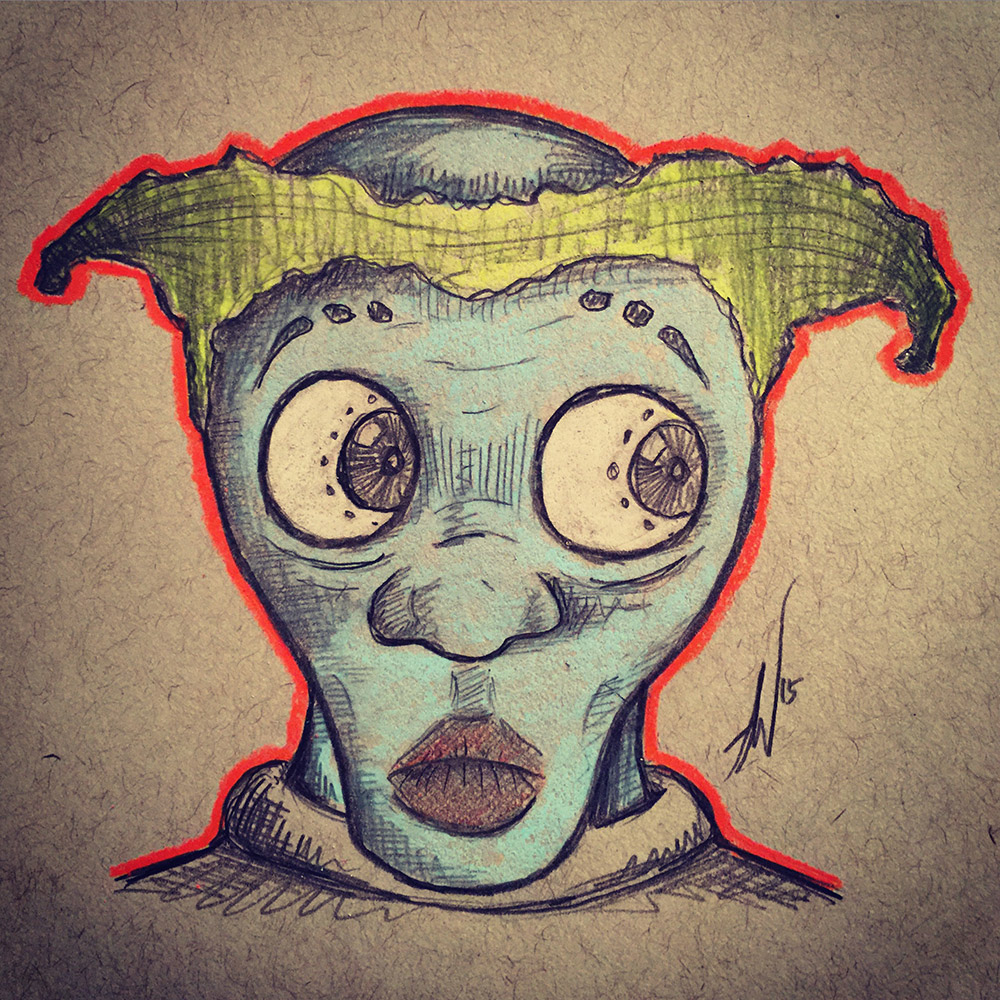Blue Skinned Yellow Haired Big Eyed Alien Dude
